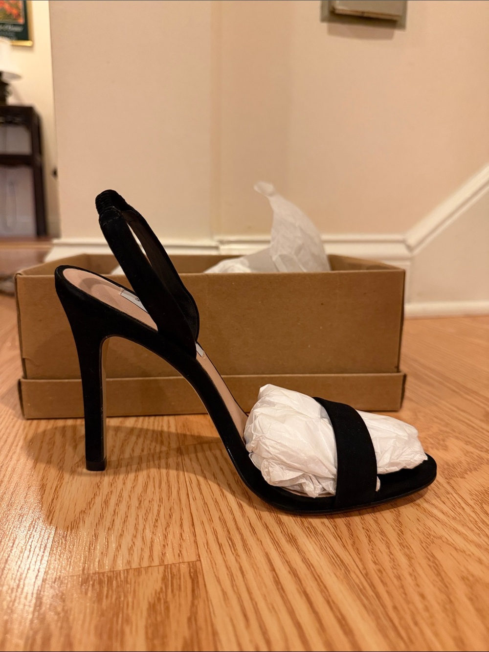 Steve Madden Black Suede High Heel Slingback Sandal